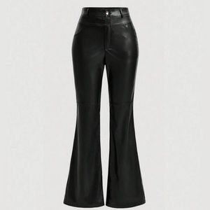 black leather flare pants